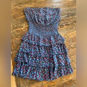 Patrons of Peace Strapless Floral Dress, Ruched, Ruffles, Size Medium